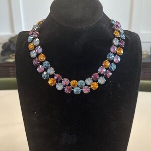 TOVA - Double Strand Multicolor Rivoli Crystal Necklace in Antique Silver